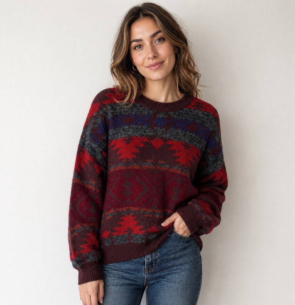 Vintage Grandpa Core Sweater oversized Winter Wool Sweater large cozy warm